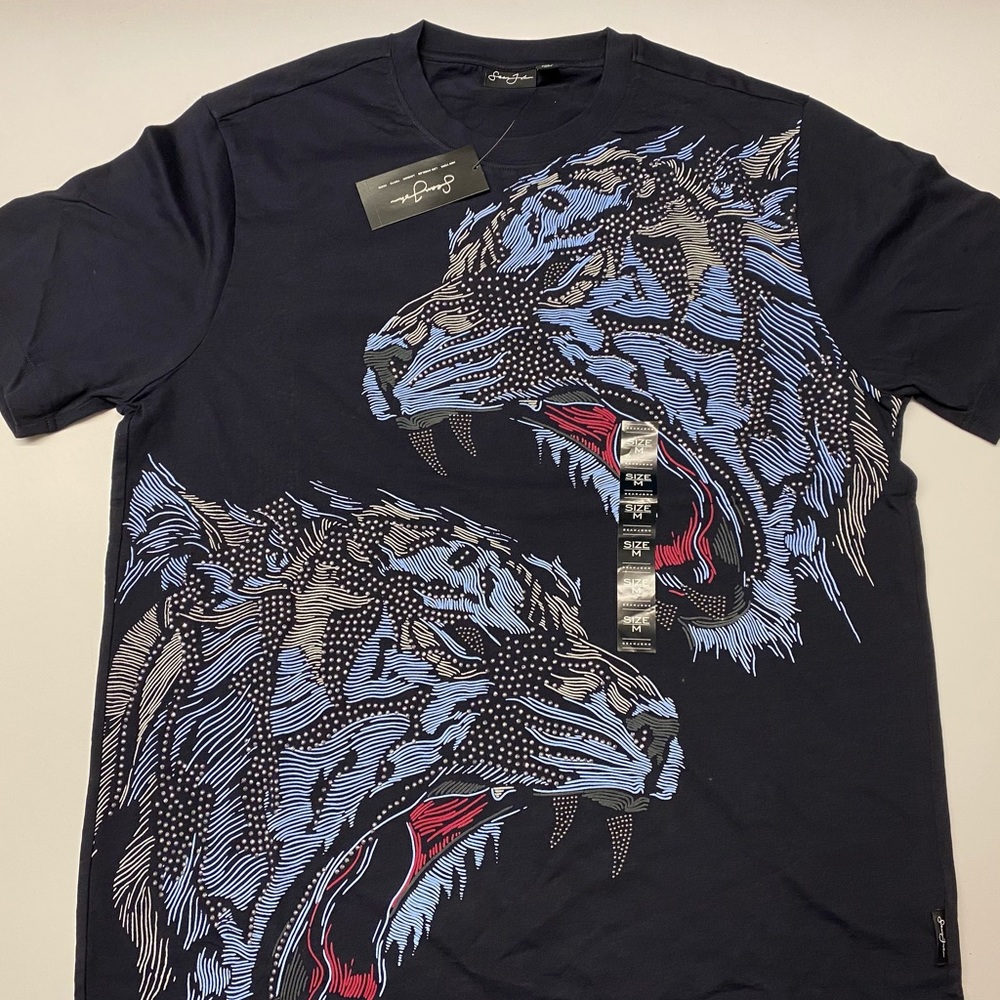 SEAN JOHN bedazzled & embroidered tiger head shirt